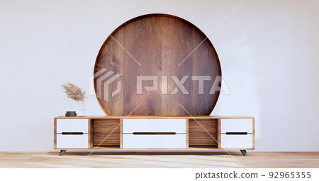 Hexagon wooden shelf japanese on wall background.3D rendering 92965355