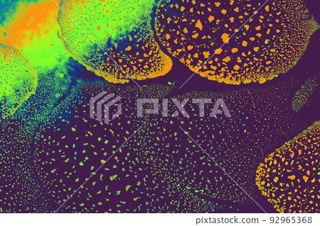 Macro shot of water-oil emulsion over colored background Macro shot of water-oil emulsion over colored background 92965368