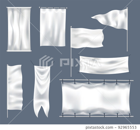 White textile banners and flags with folds Stock Illustration