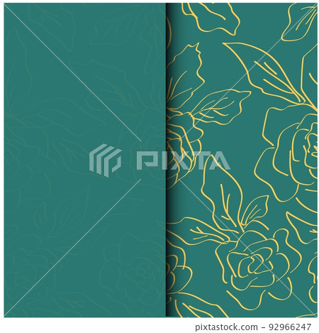 Beautiful pattern with postcard for brochure design. Vector drawing. Vintage green invitation Beautiful pattern with postcard for brochure design. Vector drawing. Vintage green invitation 92966247