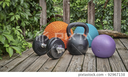 heavy slam balls, iron kettlebell and dumbbell 92967138