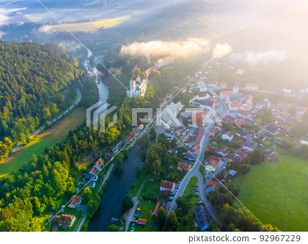 Rozmberk Castle and Vltava River from above Rozmberk Castle and Vltava River from above 92967229