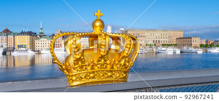 Golden Crown of Skeppsholmen Bridge in Stockholm Golden Crown of Skeppsholmen Bridge in Stockholm 92967241