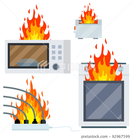 Fire on the stove. Burning microwave 92967599