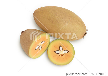 Sapodilla isolated on white background with full depth of field. Top view. Flat lay 92967809
