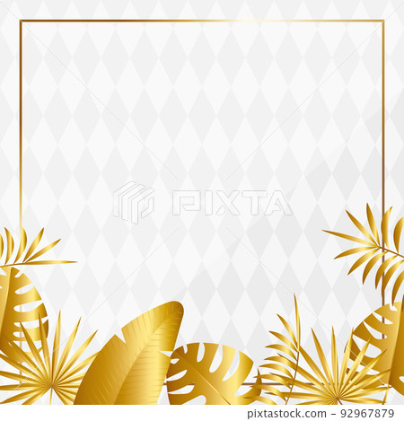 豪華植物和鑽石圖案背景方形白色和金色 92967879