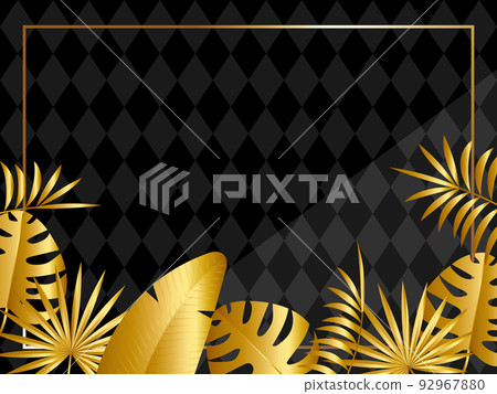 豪華植物和鑽石圖案背景水平位置黑色和金色 92967880