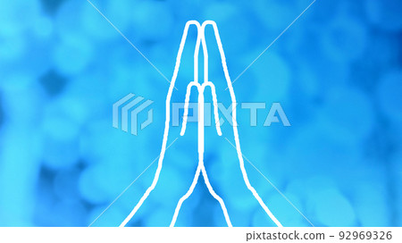 Illustration of putting hands together and blue circle bokeh image_wide 92969326
