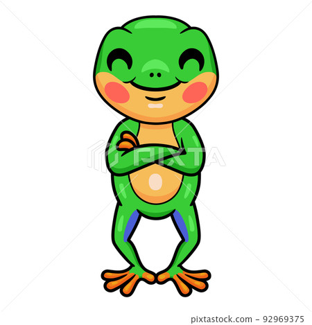 Cute little frog cartoon standing Cute little frog cartoon standing 92969375
