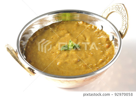 Keema curry using mutton is photographed against a white background 92970058