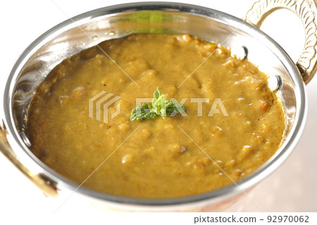Keema curry using mutton is photographed against a white background 92970062