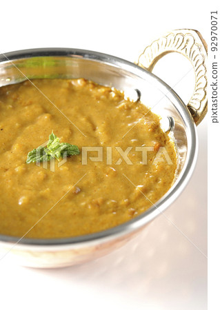 Keema curry using mutton is photographed against a white background 92970071