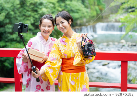 Hot spring trip, smartphone, yukata Hot spring trip, smartphone, yukata 92970192