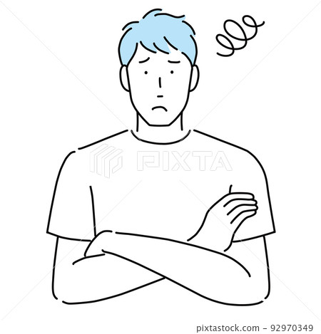 A young man who folds his arms in trouble 92970349