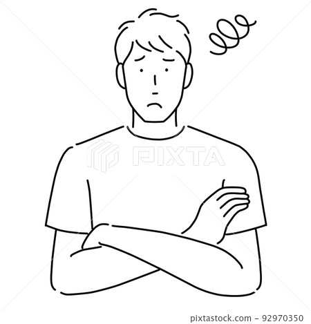 A young man who folds his arms in trouble 92970350