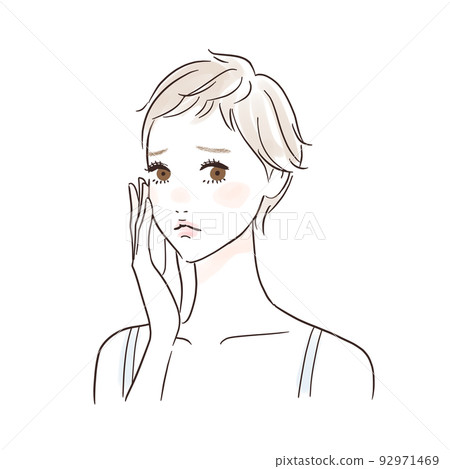 Worried about skin trouble woman short hair 92971469