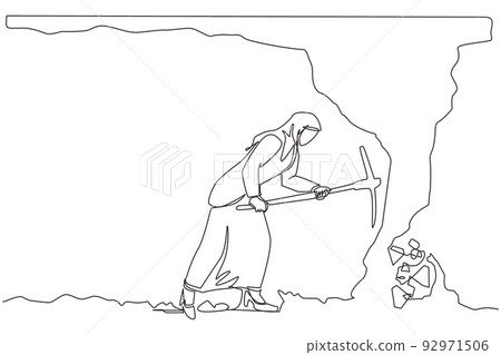 Single continuous line drawing Arabian businessman holding fishing