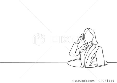 Continuous one line drawing confused young businesswoman emerges from the hole. Depressed and business failure concept. Metaphor. Failure. Defeat. Single line draw design vector graphic illustration 92971545
