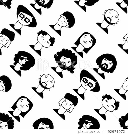 Hand drawn  People avatar collection , Set of Different head portrait,Coloring book, 92971972