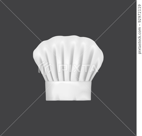 Realistic chef hat, cook cap and baker toque. 3d white chef hat. Restaurant kitchen staff uniform hat, cafe cook 3d vector cap or bakery baker isolated toque with creases Realistic chef hat, cook cap and baker toque. 3d white chef hat. Restaurant kitchen staff uniform hat, cafe cook 3d vector cap or bakery baker isolated toque with creases 92972119