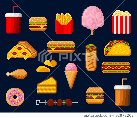 Pixel Art Ice Cream Set Retro Video Game Collection Of 8 Bit Ice