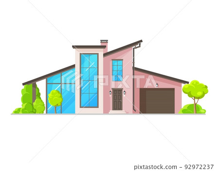 Residential neighborhood, custom built house building with large glass windows, vector. Suburban house or family mansion and bungalow dwelling modern facade, residential architecture or townhouse Residential neighborhood, custom built house building with large glass windows, vector. Suburban house or family mansion and bungalow dwelling modern facade, residential architecture or townhouse 92972237