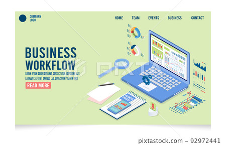 3D isometric business workflow with data Investment, Project management, business communication graphs and papers. vector illustration eps10. 3D isometric business workflow with data Investment, Project management, business communication graphs and papers. vector illustration eps10. 92972441