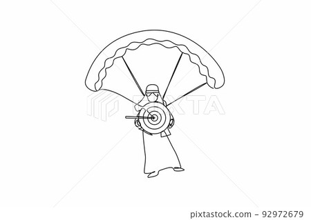 Continuous one line drawing Arabian businessman holding target with arrow in bullseye and jumping with parachute. Goal setting. Smart goal. Business target. Single line draw design vector illustration Continuous one line drawing Arabian businessman holding target with arrow in bullseye and jumping with parachute. Goal setting. Smart goal. Business target. Single line draw design vector illustration 92972679