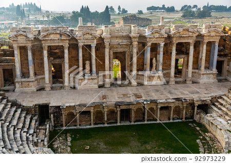 Theatre ruins in ancient city of Hierapolis near Pamukkale, Turkey 92973229