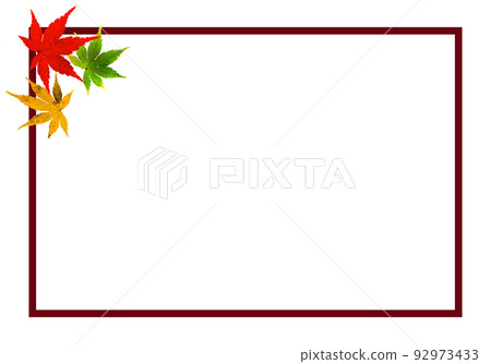 Bright autumn leaves frame with brown frame [white background] 92973433