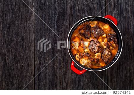 Beef Bourguignon, Beef Burgundy in pot, top view Beef Bourguignon, Beef Burgundy in pot, top view 92974341