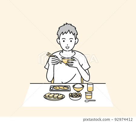 飲食習慣 吃早餐 年輕人 健康膳食 自煮插畫 92974412