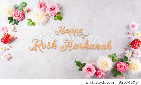 Rosh hashanah (jewish New Year holiday), Concept of traditional or religion symbols on stone background. Rosh hashanah (jewish New Year holiday), Concept of traditional or religion symbols on stone background. 92974509