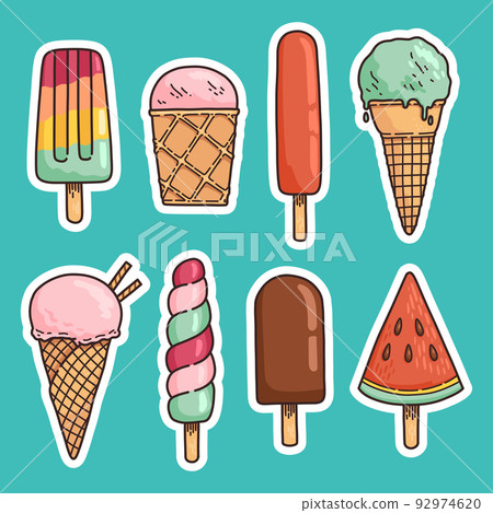 Set of ice cream doodle style vector illustration Set of ice cream doodle style vector illustration 92974620
