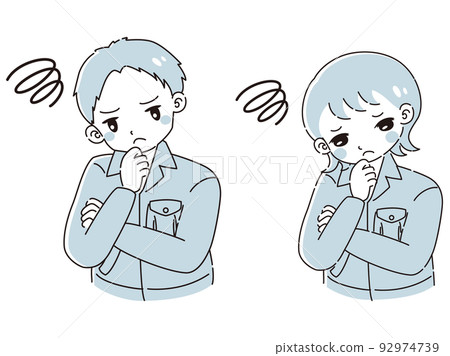 Illustration set of men and women wearing work clothes who are in trouble 92974739