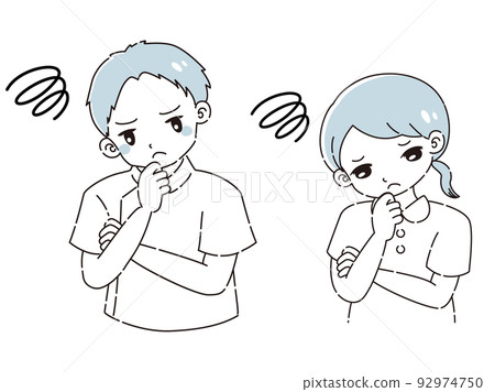 Illustration set of men and women in white coats who are in trouble 92974750