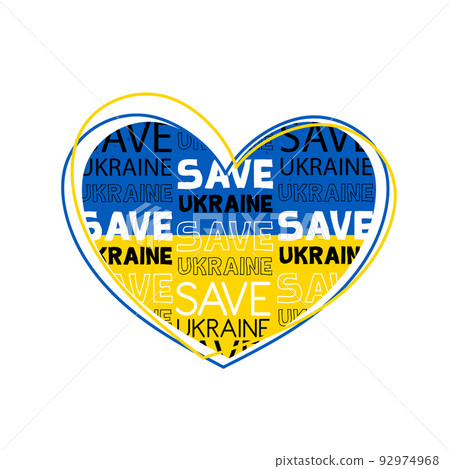Save Ukraine flat art on white background, Ukraine flag love shape praying concept. save Ukraine from Russia. vector design 92974968