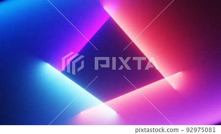 Abstract colorful neon glowing light background. Speed light illuminated. Florescent on the dark scene. Curvy moving line shape. 3D render. 92975081