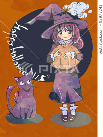 萬聖節服裝小巫婆和黑貓 92975242