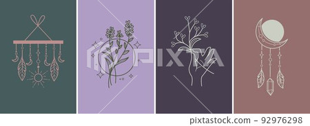 Mystical and magical signs, feathers and herbs 92976298