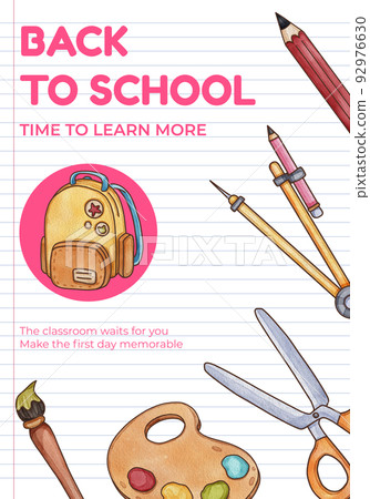 Poster template with back to school concept,watercolor style 92976630