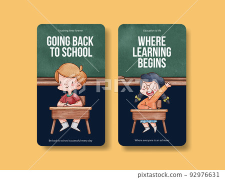 Instagram template with back to school concept,watercolor style Instagram template with back to school concept,watercolor style 92976631
