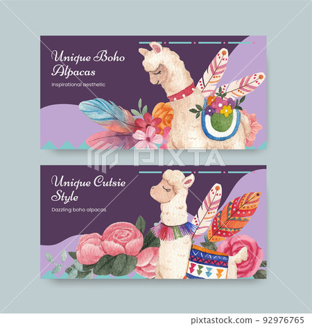 Twitter template with cute boho alpaca concept,watercolor style 92976765