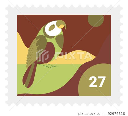 Parrot exotic bird on postal marking for envelopes Parrot exotic bird on postal marking for envelopes 92976818