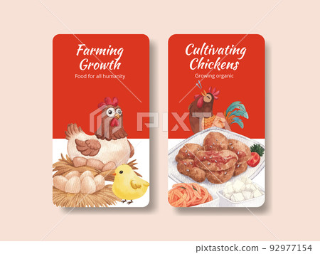 Instagram template with chicken farm food concept,watercolor style 92977154