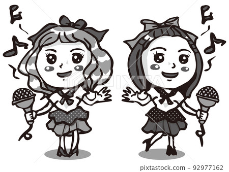 兩個臉溫和的女孩做偶像活動,單色 兩個臉溫和的女孩做偶像活動,單色 92977162