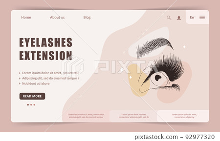 Eyelashes extension landing page template. Linear female eyes. Elegant logo for beauty salon. Vector Illustration in flat cartoon style. Website design 92977320