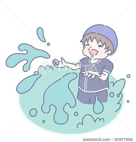 A child playing in the water in a swimsuit (boy school swimsuit ver) A child playing in the water in a swimsuit (boy school swimsuit ver) 92977986