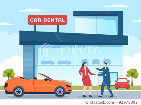 Car Rental, Booking Reservation and Sharing using Service Mobile Application with Route or Points Location in Hand Drawn Cartoon Flat Illustration 92978002