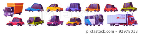 Cartoon cars set, modern automobiles, bus, truck 92978018